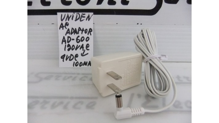Uniden AD-600 adaptor 120 vac to 9vdc 100ma
